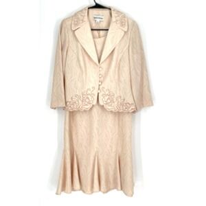 Danny & Nicole Womens 8 Jacket Dress‎ Pink Wedding Party Fluted Hem Emboirdered
